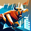 Bull in the city. Vector illustration. Stylized image. Generative AI