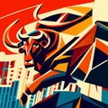 Bull in the city. Vector illustration. Wallpaper with bull. AI Generated