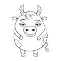 Bull Coloring page or book for children and adults. Chinese New Year. Vector Royalty Free Stock Photo