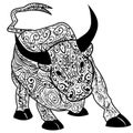 Bull Decorative outline hand drawn in zentangle style