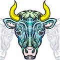 Bull with decorative pattern ellement. Royalty Free Stock Photo