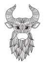 Bull doodle coloring book page. Antistress for adult. Zentangle style. Chinese symbol of the year the bull in the eastern