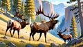 Bull elk antlers high mountains rugged country