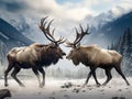 Ai Generated illustration Wildlife Concept of Bull Elk Battle