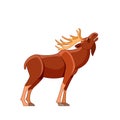 Bull elk bugling during fall mating season. Wildlife scene with moose. Cartoon character vector flat illustration