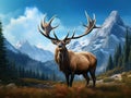 Bull Elk in Velvet  Made With Generative AI illustration Royalty Free Stock Photo