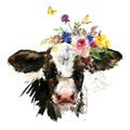 Bull. farm animal illustration. Watercolor hand drawn calf Royalty Free Stock Photo