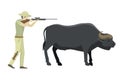 Bull farm animal safari hunter standing vector illustration.