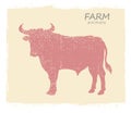 Bull Farm animal silhouette. Vector vintage symbol bull on old paper background