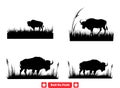 Bull on Field Vector Graphics Dynamic Silhouettes of Bulls Amidst Verdant Pastures and Meadows Royalty Free Stock Photo