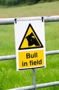 Bull in field warning sign Royalty Free Stock Photo