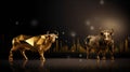 bull financial infograhic stock market chart award in gold and black color with copyspace area as wide banner