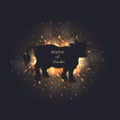 Bull on fire grill, cow as a blackboard on the barbecue menu Royalty Free Stock Photo