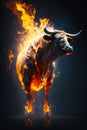 Bull that is on fire with it's head in the air. Generative AI Royalty Free Stock Photo