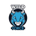 Bull front head animal emblem icon with team force lettering