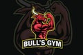 Bull Gym Logo Character Design Bodybuilder Posing Muscular Body Vector Sports Mascot Royalty Free Stock Photo