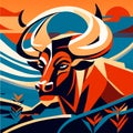 Bull head on abstract background. Vector illustration for t-shirt design. Generative AI Royalty Free Stock Photo