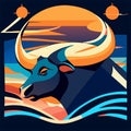 Bull head on the background of the moon and stars. Vector illustration generative AI Royalty Free Stock Photo