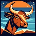 Bull head on the background of the night sky. Vector illustration. Generative AI Royalty Free Stock Photo