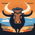 Bull head on the background of the sea. Vector illustration in flat style generative AI Royalty Free Stock Photo