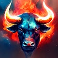 Bull head on fire background. Tattoo art. Vector illustration. Generative AI Royalty Free Stock Photo