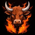 Bull head with fire flames on a black background. Royalty Free Stock Photo