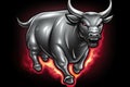 Bull head with fire flames on a black background. Royalty Free Stock Photo