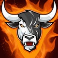 Bull head with fire flames on a black background. Royalty Free Stock Photo