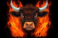 Bull head with fire flames on a black background. Royalty Free Stock Photo