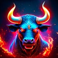 Bull head with fire flames on dark background. Vector illustration for your design generative AI Royalty Free Stock Photo