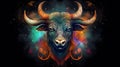 Bull head with fire and smoke abstract background. Vector illustration art Royalty Free Stock Photo