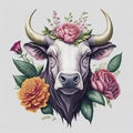 Bull head with flowers and leaves