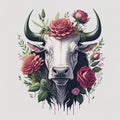 Bull head with flowers