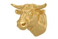 Bull head in gold Isolated on white background. 3d illustration Royalty Free Stock Photo