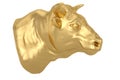 Bull head in gold Isolated on white background. 3d illustration Royalty Free Stock Photo