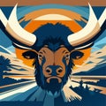 Bull head with horns on the background of the highway. Vector illustration generative AI Royalty Free Stock Photo