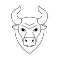 Bull head with horns, black outline. Bull sign is symbol of Chinese year 2021. Buffalo face logo. Vector illustration Royalty Free Stock Photo