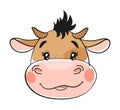 Bull head with horns, flat cartoon design. Cute baby cow, farm animal, funny wild animal face. Vector illustration isolated on Royalty Free Stock Photo