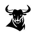 Bull head icon silhouette symbol. Buffalo cow ox isolated on white background. Bull head logo which means strength Royalty Free Stock Photo