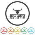 Bull head logo template. Set icons in color circle buttons Royalty Free Stock Photo