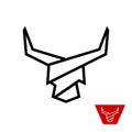 Bull head with long horns logo. Stripe lines style.
