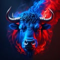 Bull head with red and blue flames on dark background. Vector illustration Generative AI Royalty Free Stock Photo