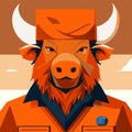 Bull head in a red coat. Vector illustration in flat style. Generative AI Royalty Free Stock Photo