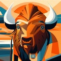 Bull head in a retro style. Vector illustration in a flat style. AI generated Royalty Free Stock Photo