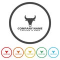 Bull head silhouette logo design template. Set icons in color circle buttons Royalty Free Stock Photo