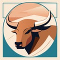 Bull head vector illustration in retro style. Bull head with horns. AI Generated Royalty Free Stock Photo