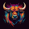 Bull head vibrant colorful brush style vector illustration for t-shirt or poster printing