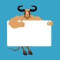 Bull holding banner blank. Minotaur and white blank. buffalo joy