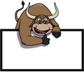 Bull Holding Sign Board Color Illustration