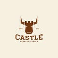 Bull horn with castle vintage logo symbol icon vector graphic design illustration idea creative